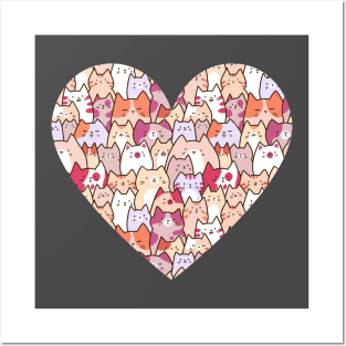 Cute cats in a heart illustration Posters and Art